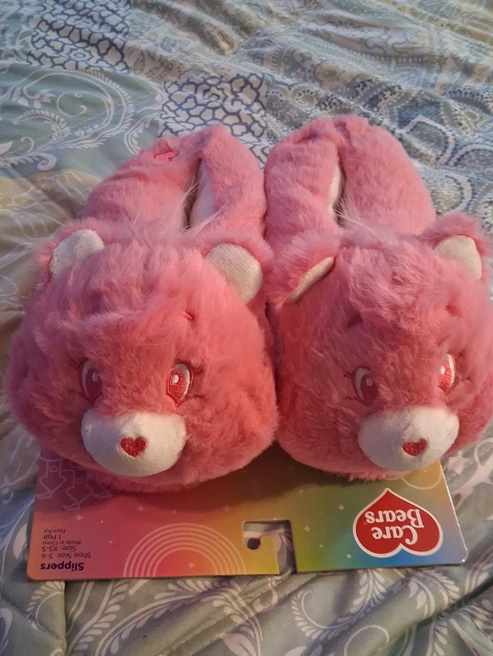 Care Bears Pink Plush Heart-Face Slippers